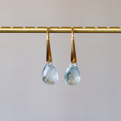 Aquamarine Fragment Gemstone Drops in Vermeil front angle