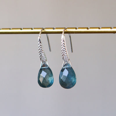 Moss Aquamarine Herringbone Gemstone Drop Earrings in Sterling Silver side angle