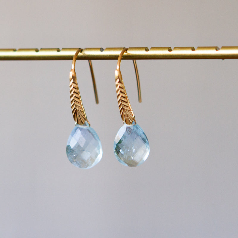 Aquamarine Herringbone Gemstone Drop Earrings in Vermeil side angle