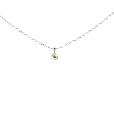 Green Sapphire Rise Necklace in Sterling Silver on a white background, front angle