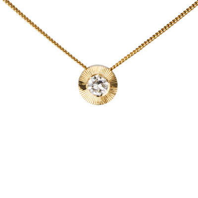 Old European Cut Diamond Medium Aurora Necklace In Yellow Gold on a white background, front angle