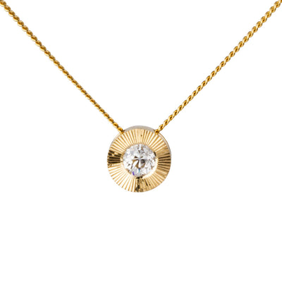 Old European Cut Diamond Large Aurora Necklace in Yellow Gold on a white background