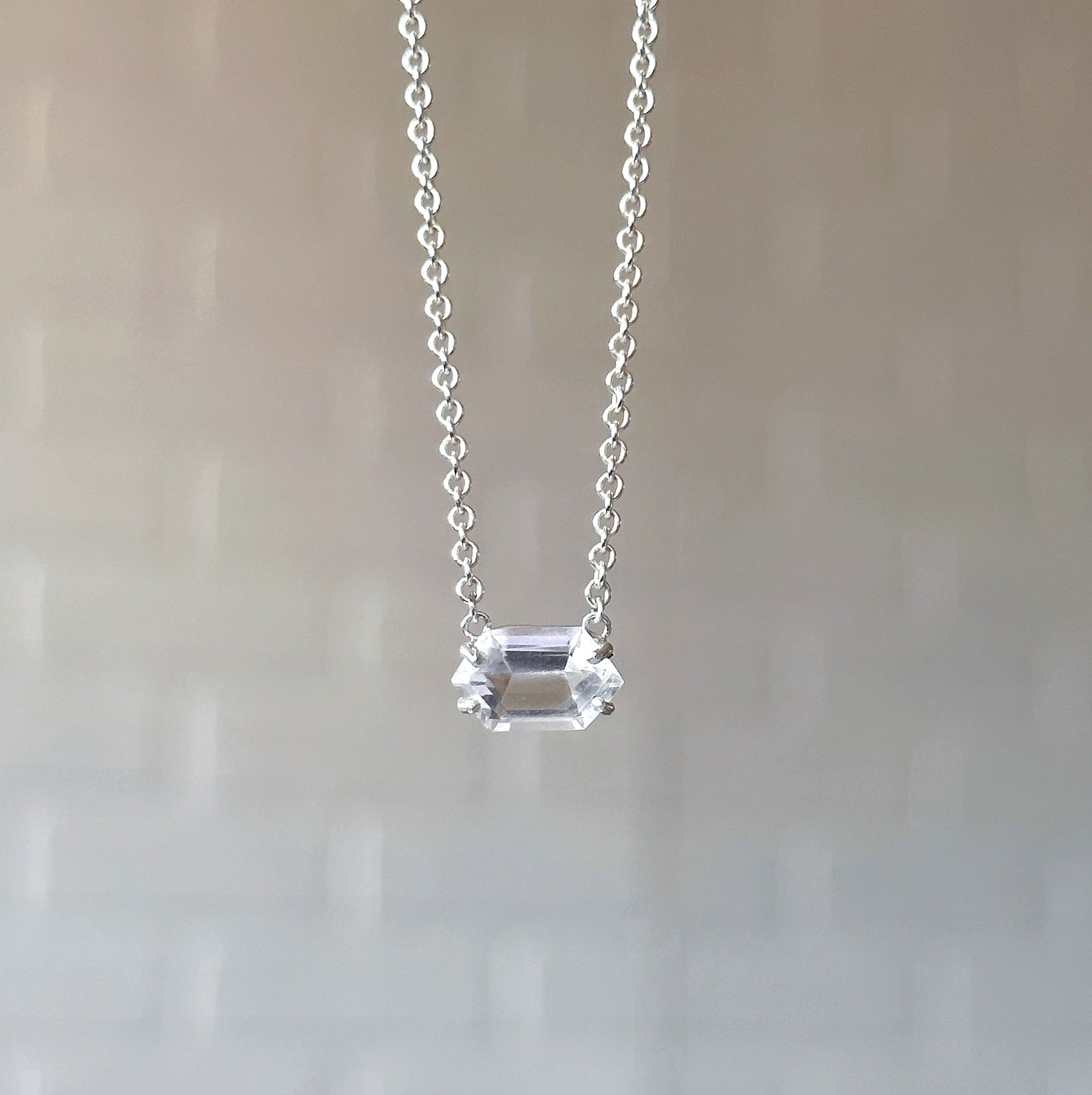 Elongated Hexagon Clear Quartz Silver Minimal Layering Necklace – Corey Egan