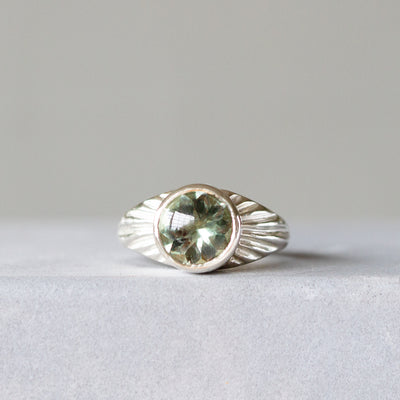 Green Amethyst and Silver Calista Ring