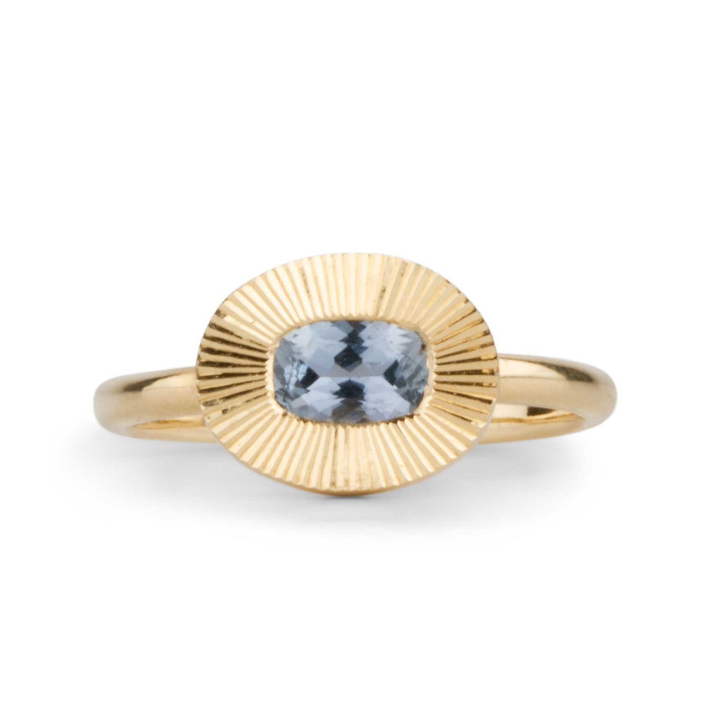 East-West Oval Aurora Solitaire with Blue Cushion Montana Sapphire