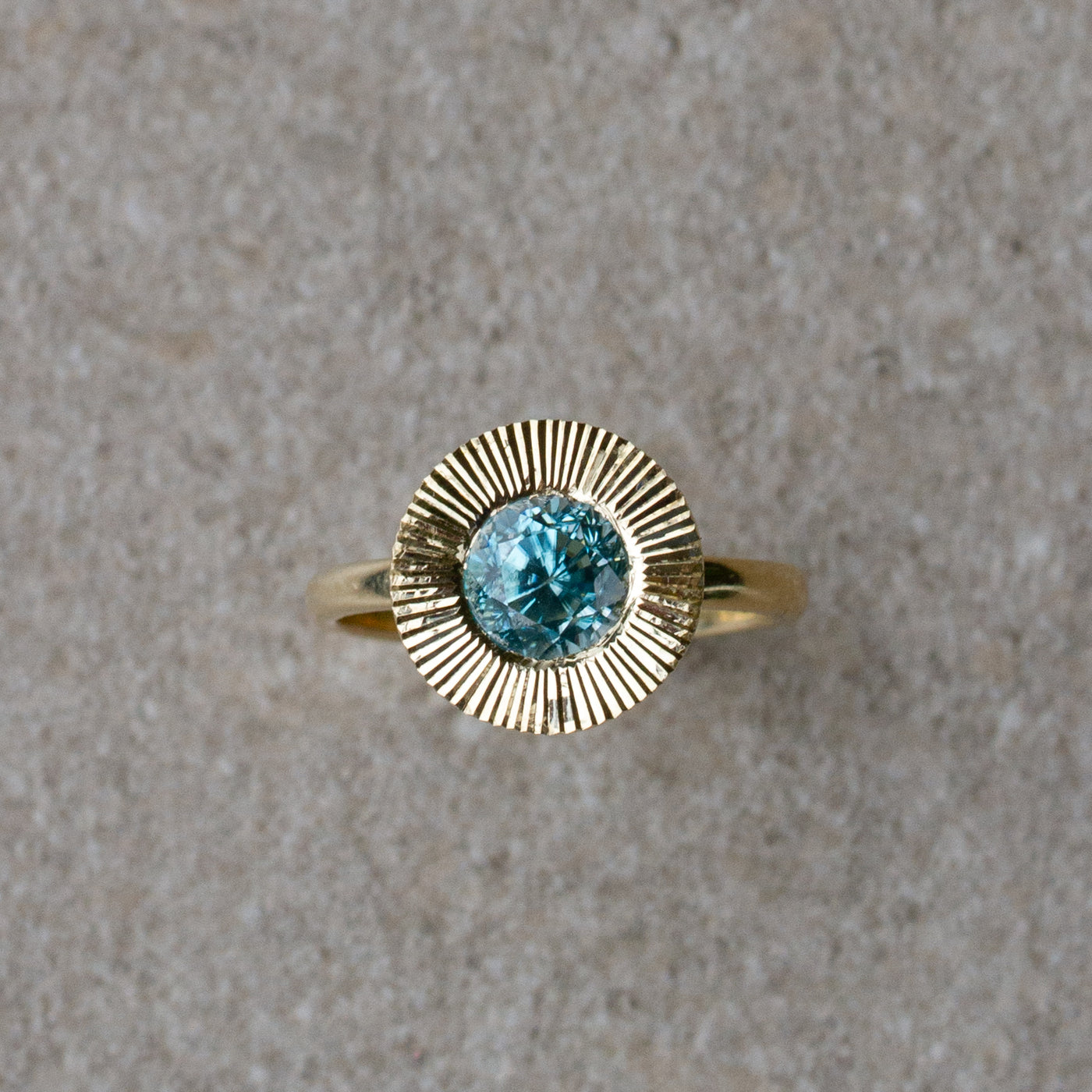Blue Zircon Aurora Statement Ring on a neutral background, front angle 