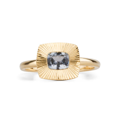 East-West Cushion Aurora Ring with Silver Montana Sapphire