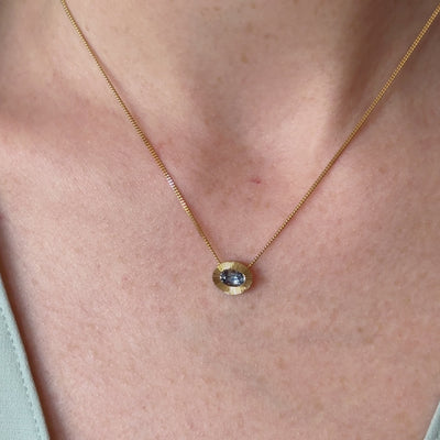 East-West Oval Aurora Necklace with Blue Montana Sapphire in Yellow Gold