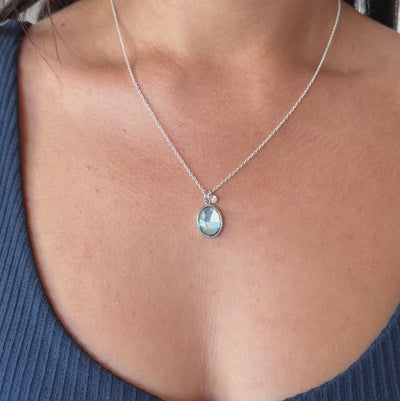 Rose Cut Swiss Blue Topaz Silver Theia Necklace #2