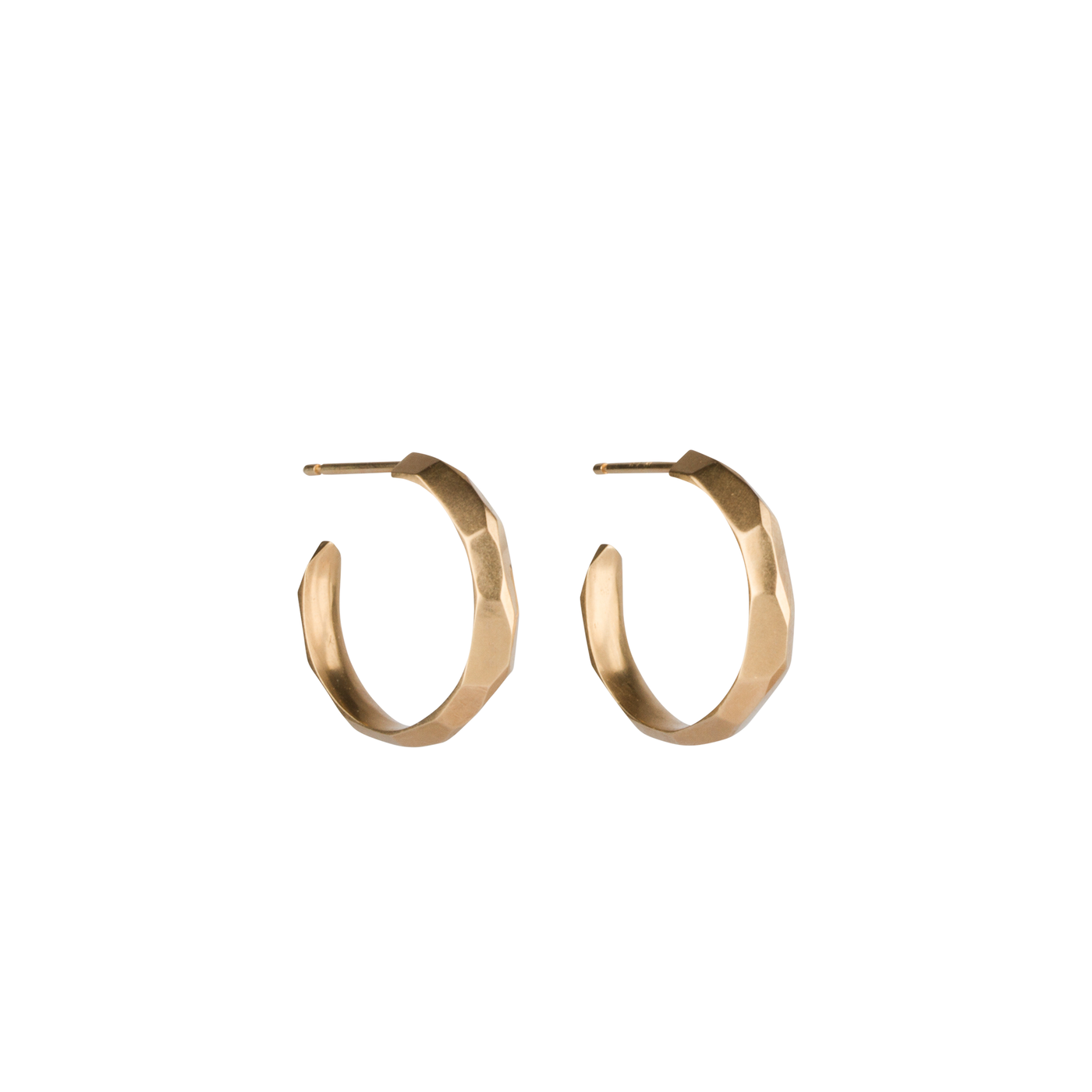 Gold Faceted Denali Hoop Earrings on a white background by Corey Egan