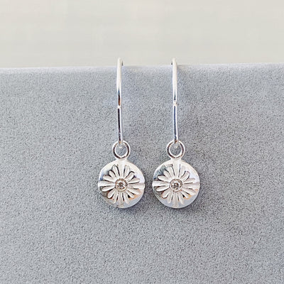Lucia Small Dangle Earrings in Silver | Corey Egan in natural light