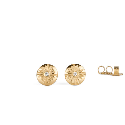 Small Lucia Diamond Vermeil Stud Earrings on a white background by Corey Egan