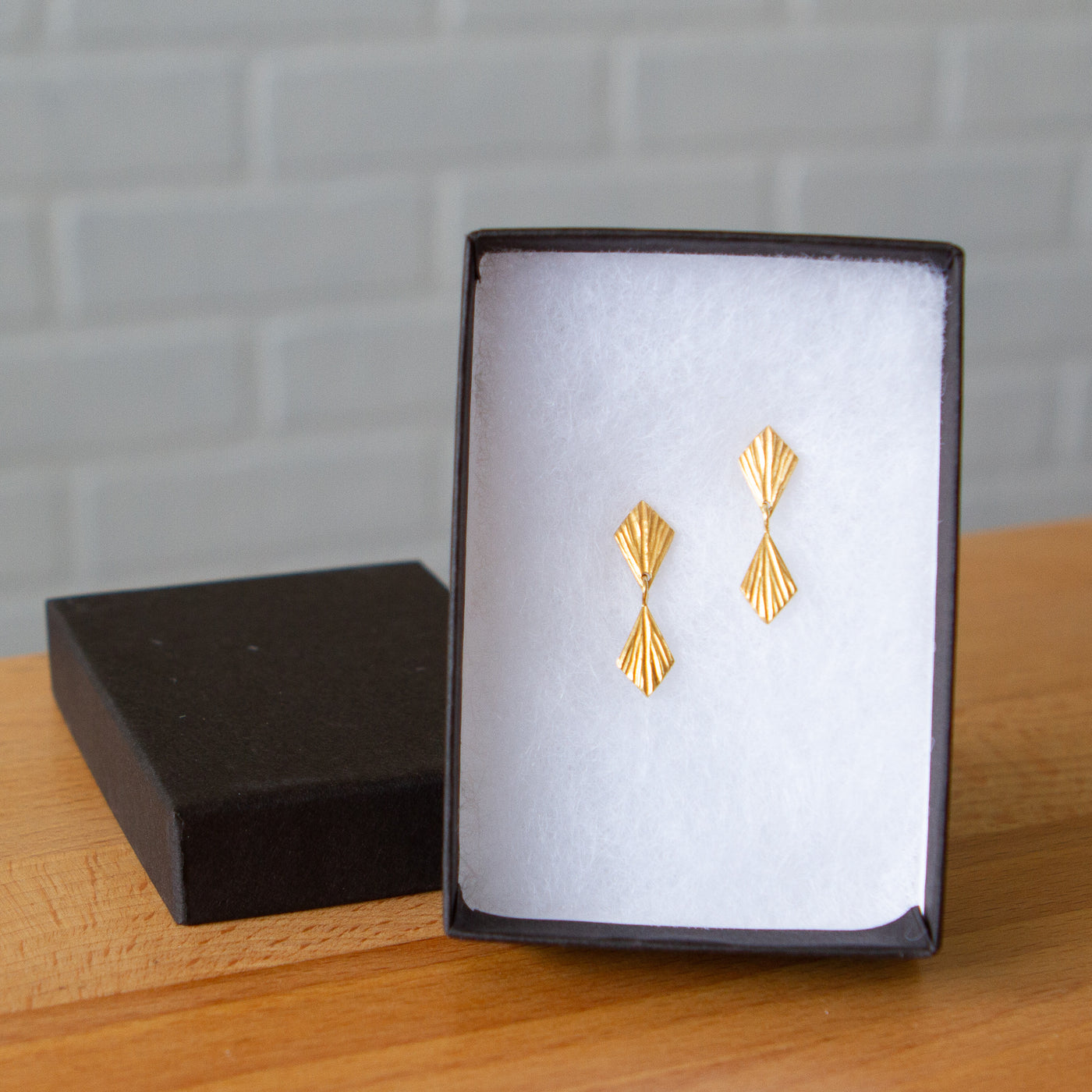 Double Flame Vermeil Dangle Earrings in a gift box