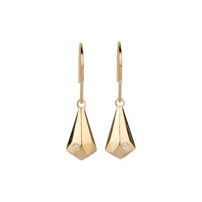 Gold Vermeil and Diamond Faceted Drop Dangle Earrings on a white background