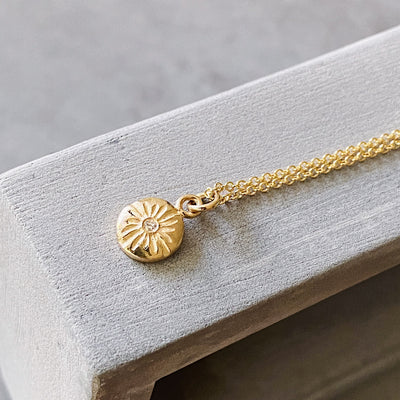 Gold and Diamond Small Sunburst Lucia Necklace side view