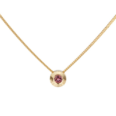 October birthstone Aurora slide necklace with pink tourmaline in yellow gold