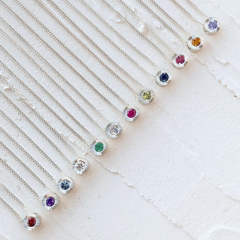 Small Aurora Birthstone Necklace in Sterling Silver