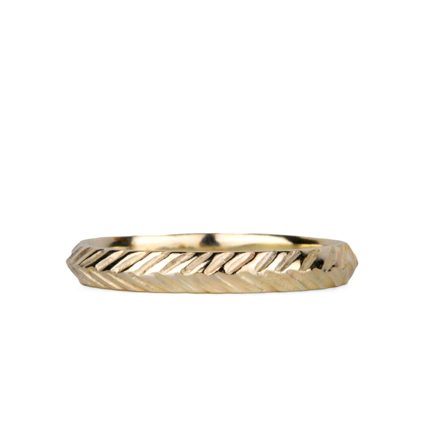 14k yellow gold stackable herringbone carved band 3mm width