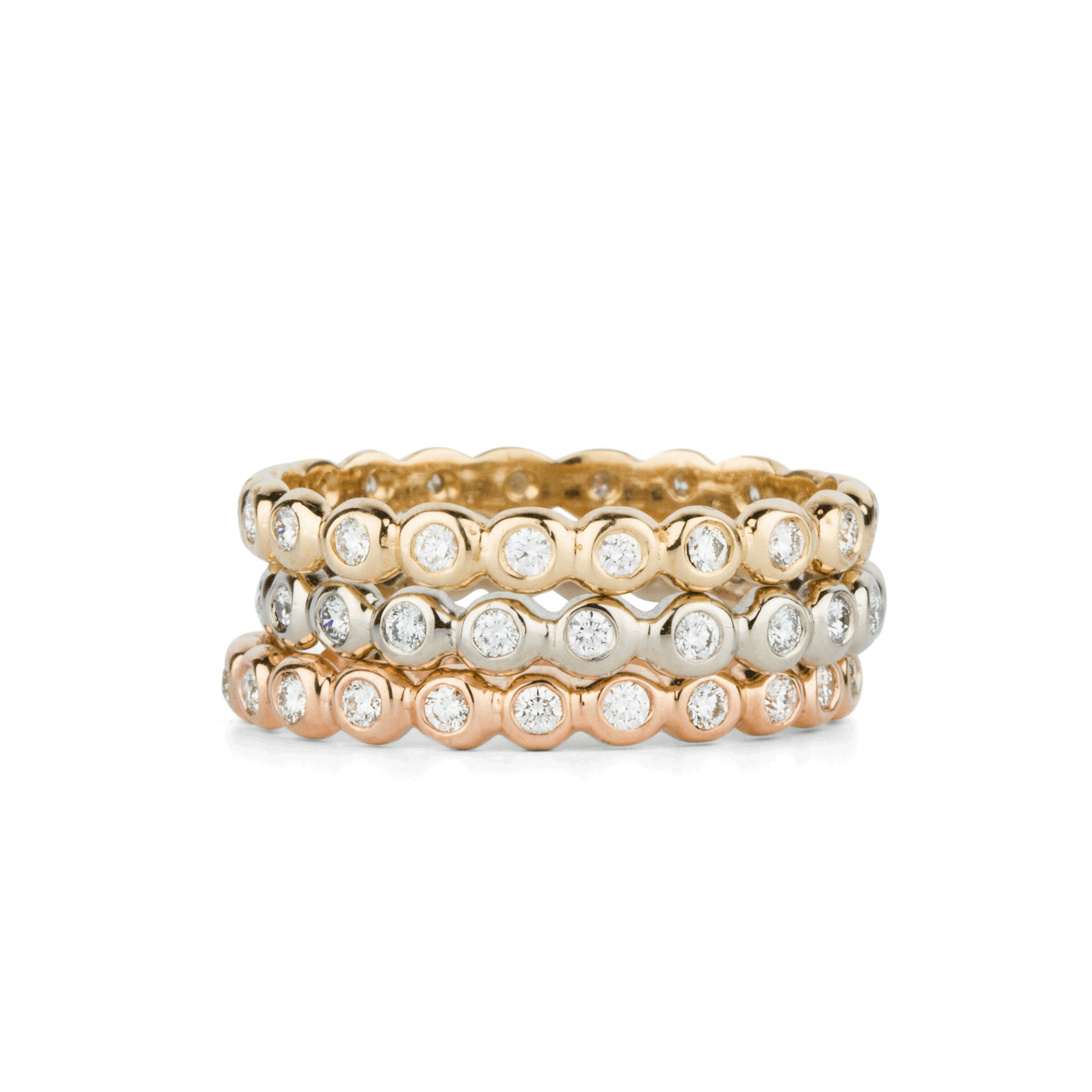 White Diamond Droplet Bands in Yellow, White and Rose Gold | Corey Egan