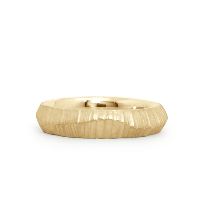 14k yellow gold undulating carved texture wedding band by Corey Egan