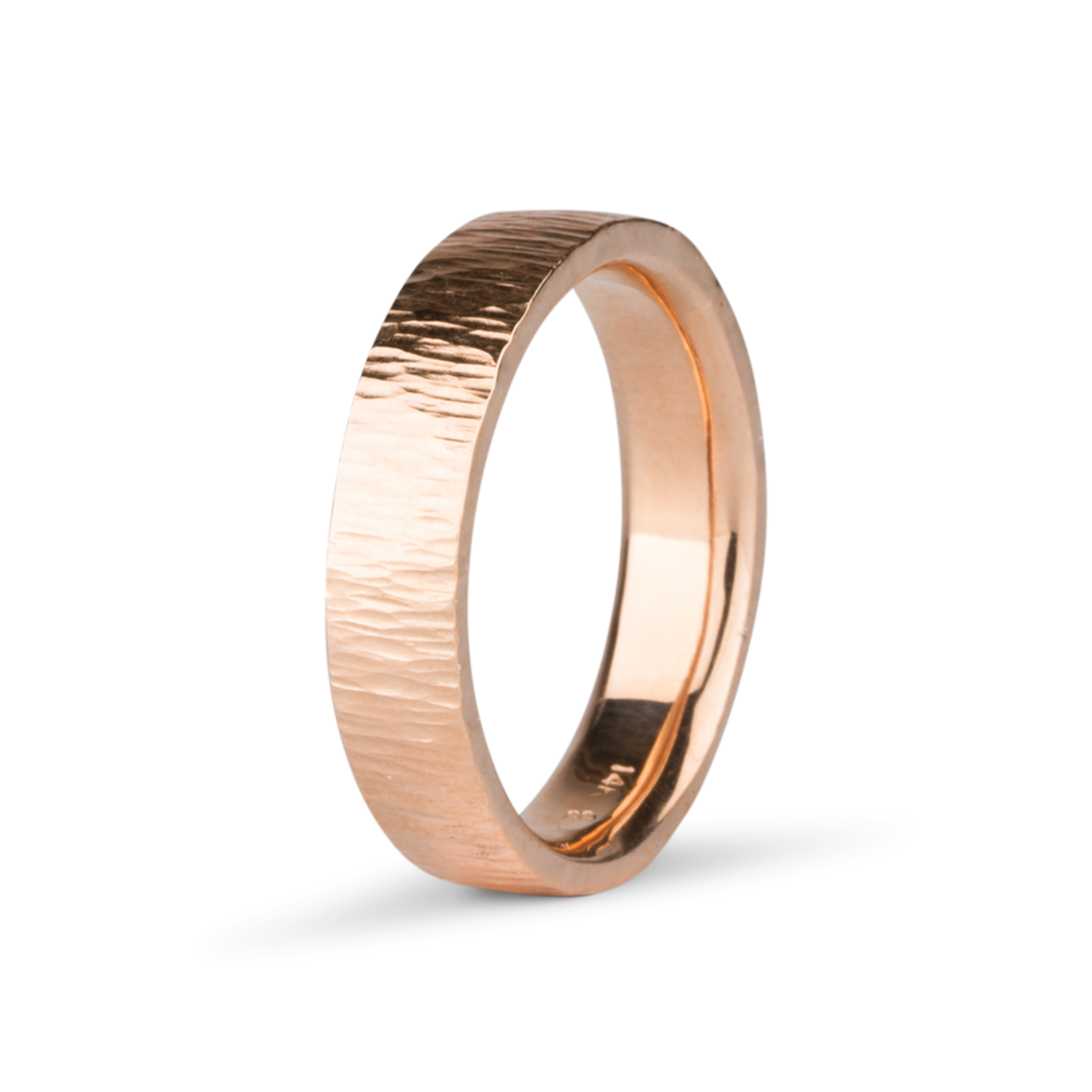 5mm wide Zion Vertical Hammered 14k Rose Gold Band by Corey Egan