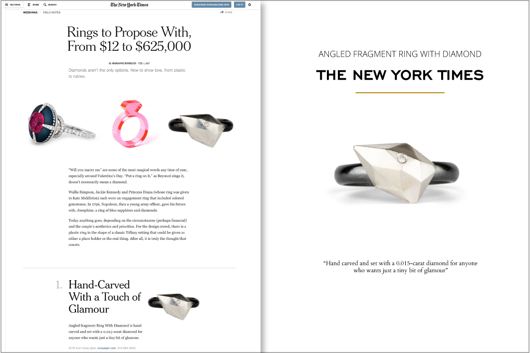 Corey Egan Angled Fragment Ring in the New York Times 2017