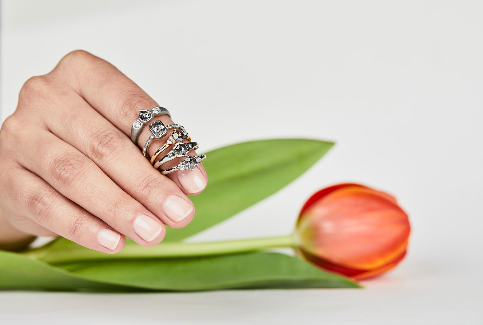 Salt and Pepper Diamond Engagement Rings