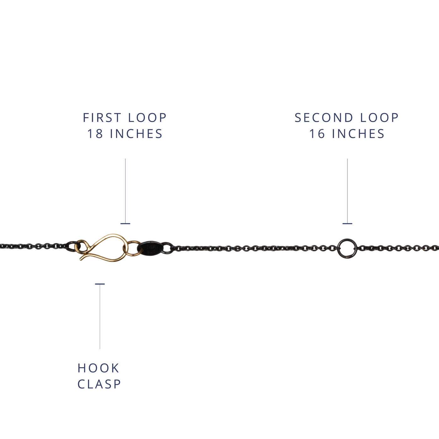 1.5mm cable extender chain 14KY and oxidized sterling silver hook clasp