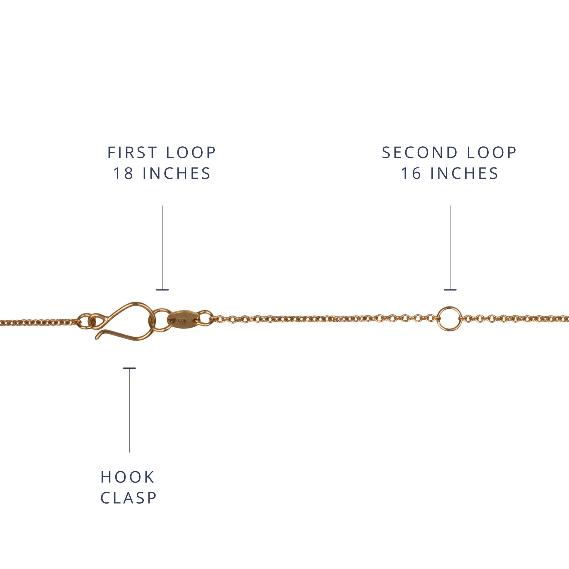 1.5mm cable chain in vermeil with extender hook clasp