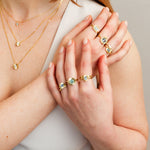 Old European Cut Diamond Medium Aurora Necklace In Yellow Gold on a model, styled shot 2