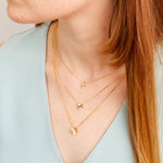 Medium Blue Montana Sapphire Medium Aurora Necklace on a model, styled pic 2