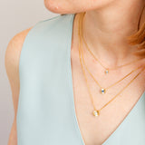 Medium Blue Montana Sapphire Medium Aurora Necklace on a model, styled close up