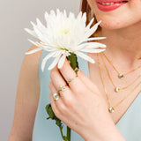 Old European Cut Diamond Medium Aurora Necklace In Yellow Gold on a model, styled shot 1