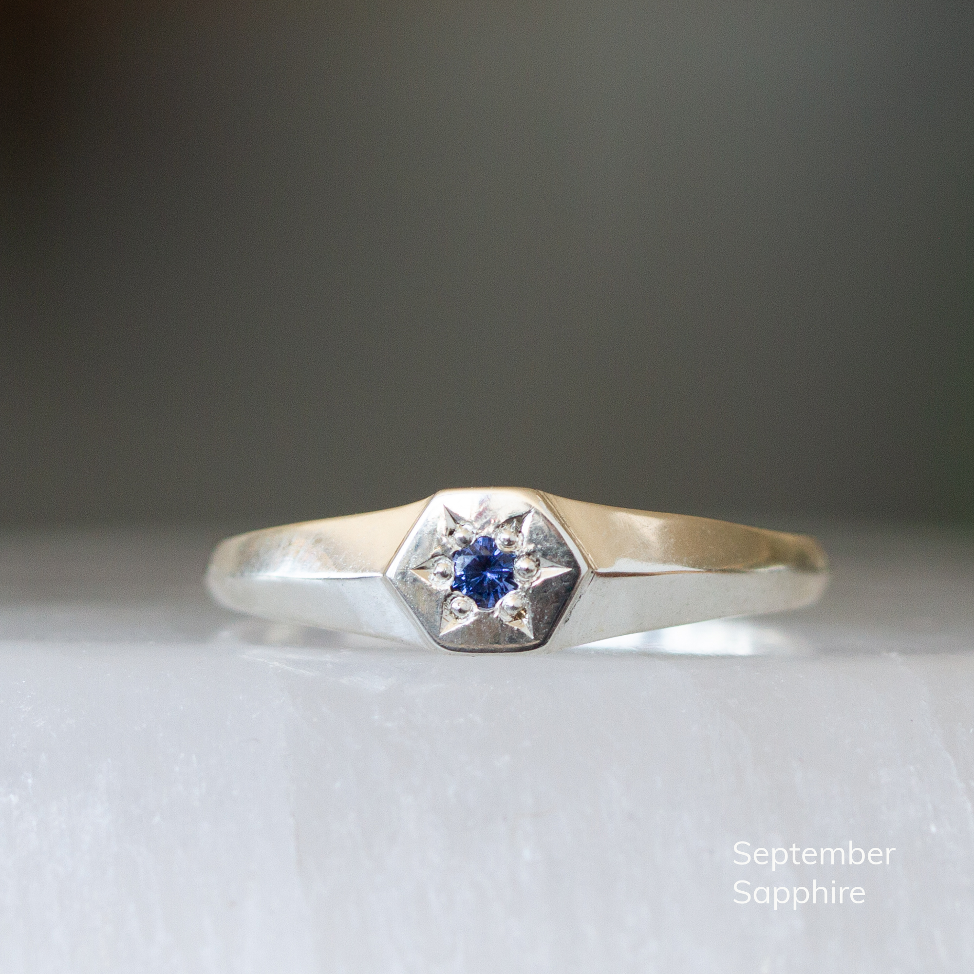 Star Astra Birthstone Signet Ring in Sterling Silver