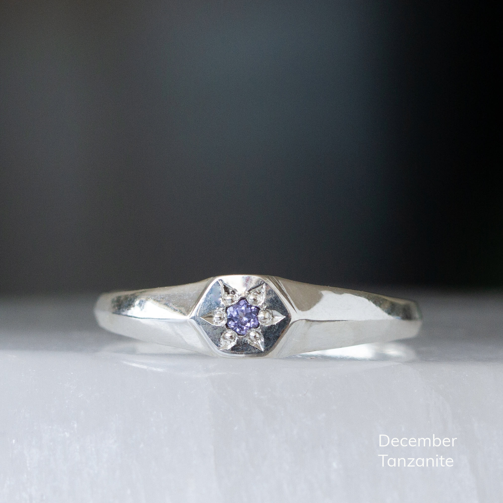 Star Astra Birthstone Signet Ring in Sterling Silver