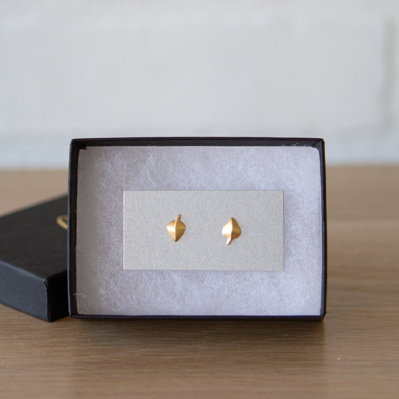 Aspen Leaf Vermeil Stud Earrings in a gift box