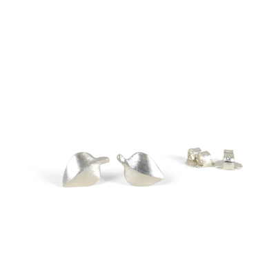 Silver Aspen Leaf Studs by Corey Egan on a white background