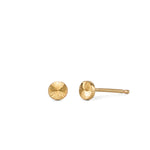 Tiny engraved gold stud earring by Corey Egan on a white background