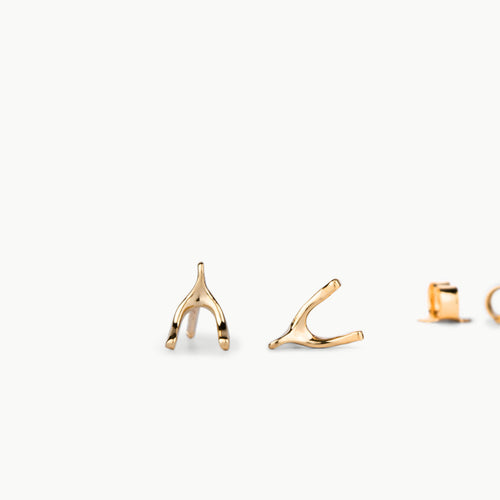 Gold Wishbone Stud Earrings