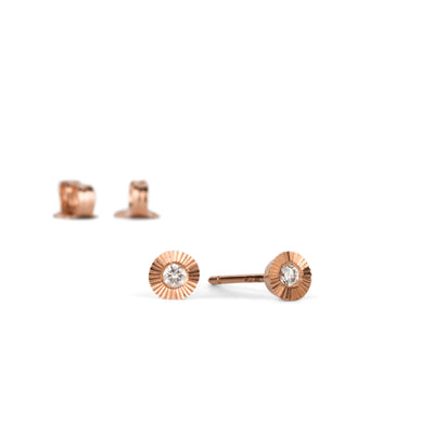 Small Aurora Diamond Stud Earring in Rose Gold on a white background, side angle