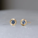 Large Aurora Blue Montana Sapphire Stud Earring in Yellow Gold