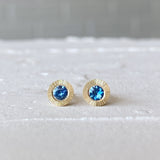 Large Aurora Blue Montana Sapphire Stud Earring in Yellow Gold
