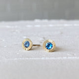 Large Aurora Blue Montana Sapphire Stud Earring in Yellow Gold