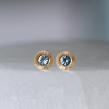 Large Aurora Teal Montana Sapphire Stud Earring in Yellow Gold