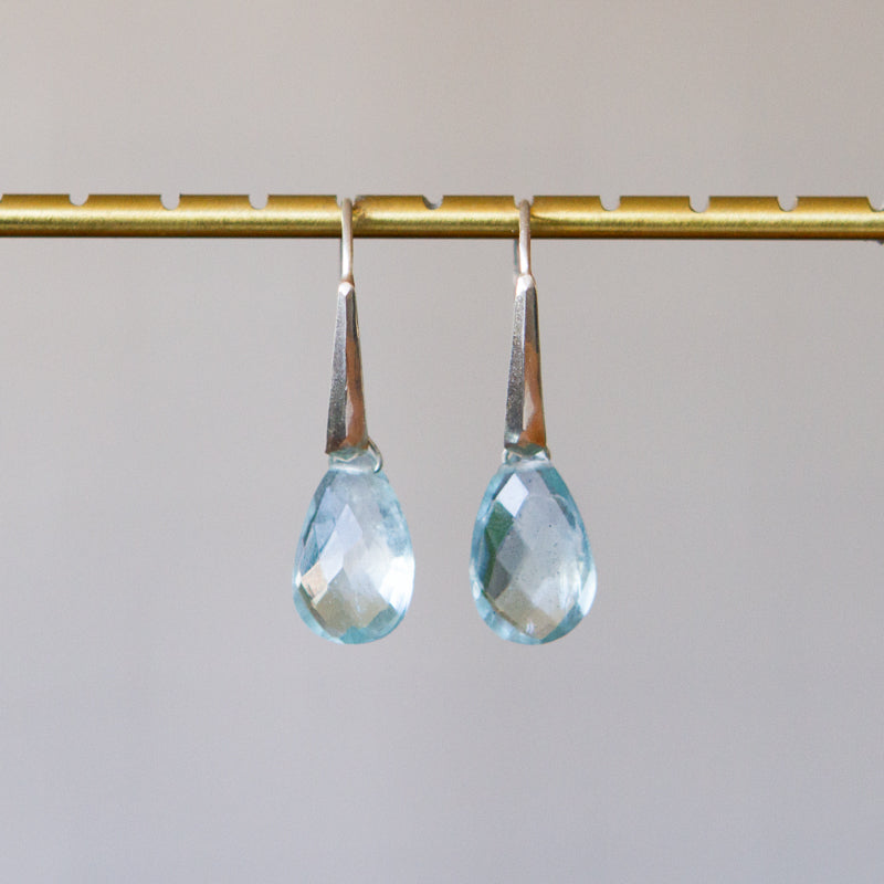 Aquamarine Fragment Gemstone Drops in Sterling Silver front angle