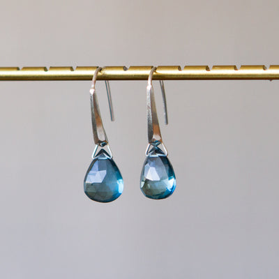 London Blue Topaz Fragment Gemstone Drops in Sterling Silver side angle