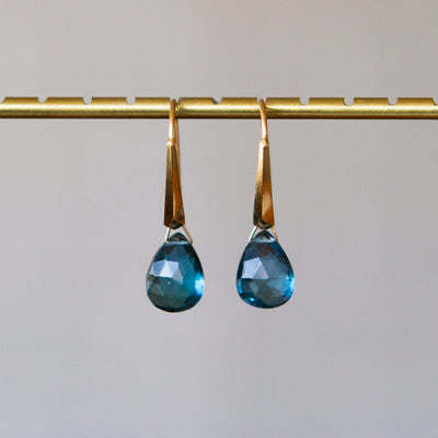 London Blue Topaz Fragment Gemstone Drops in Vermeil front angle
