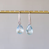Aquamarine Herringbone Gemstone Drop Earrings in Sterling Silver