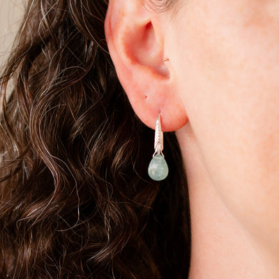 Grandidierite Herringbone Gemstone Drop Earrings in Sterling Silver on a model