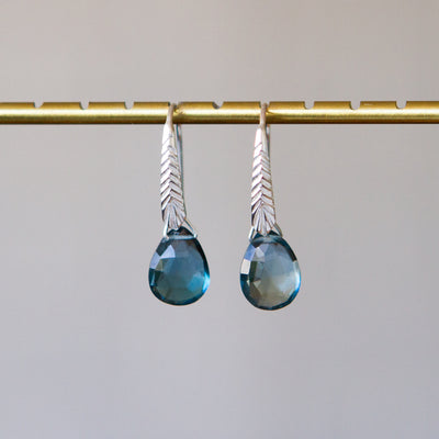 London Blue Topaz Herringbone Gemstone Drop Earrings in Sterling Silver front angle